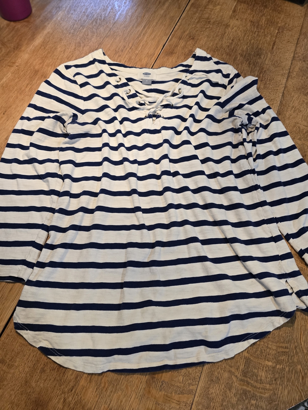 Old Navy Navy and White Striped Lace-Up Tunic